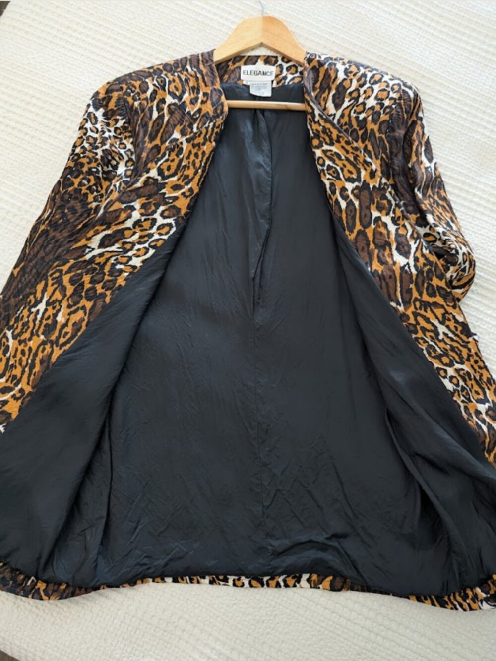 Silk 6 Leopard Jacket Animal Print 80s Crinkled Oversized Mob Wife Elegance - Picture 15 of 16